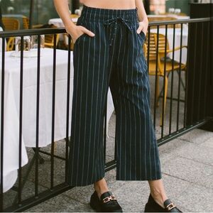 Albion Fit Audrey Wide Leg Crop Navy Pinstripe
